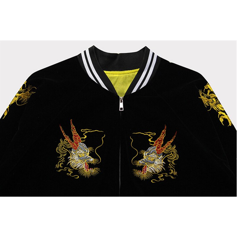 Winter Punk Embroidered Dragon Bomber Jacket Baseball - 90s Clothes