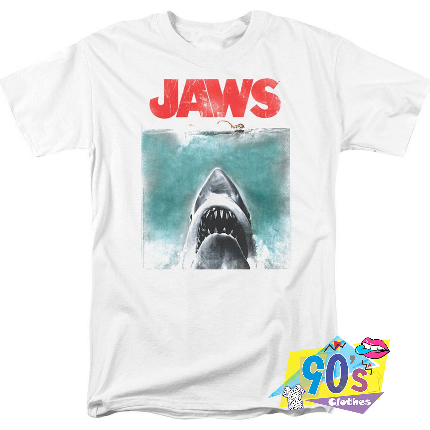 Blanc Jaws Officiellement Marchandises sous Licence Vintage Original Poster T-Shirt