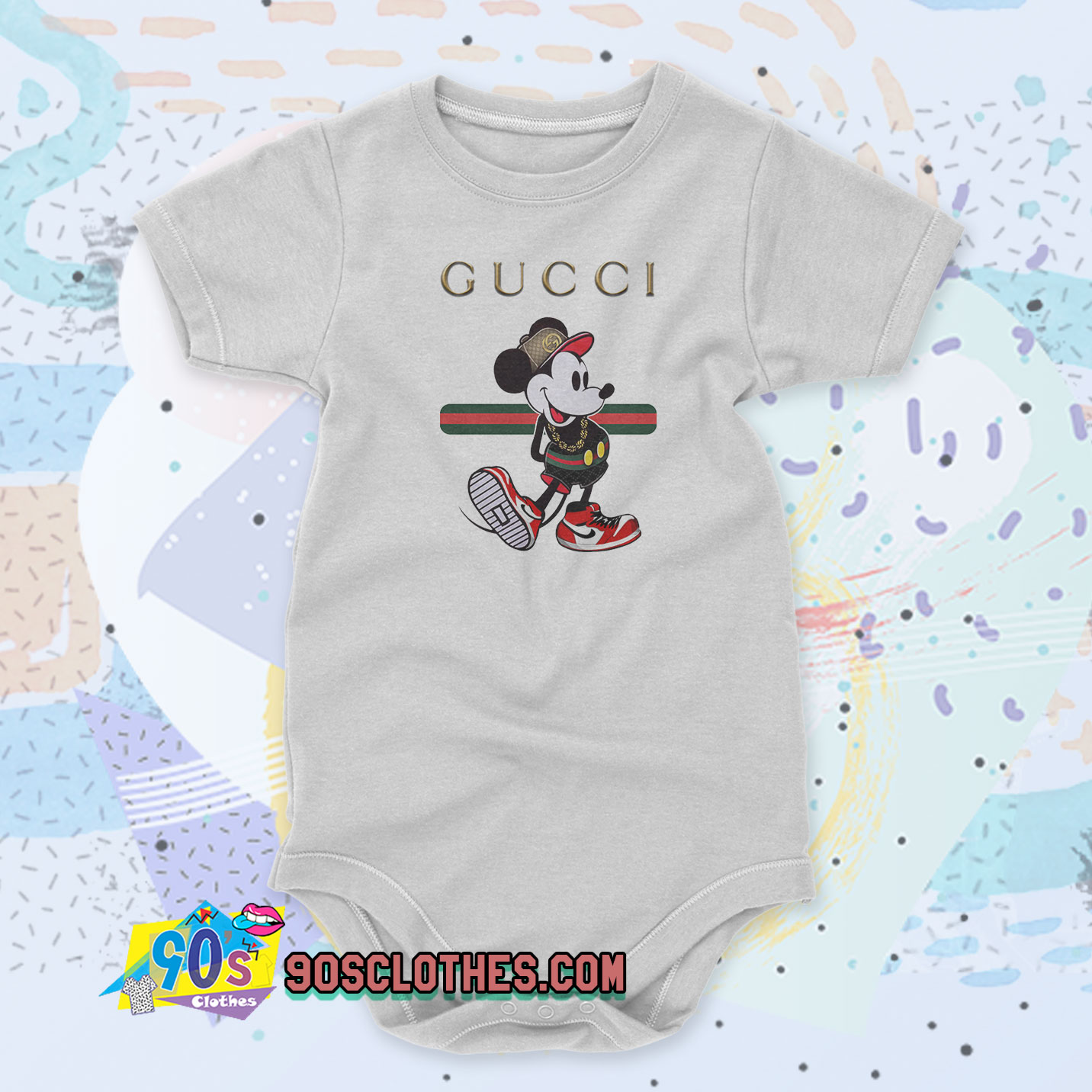 stof in de ogen gooien produceren Klooster Mickey Mouse Gucci Stripe Baby Onesie, Baby Clothes - 90sclothes.com
