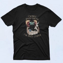 Cat Not Anti Social Anti Stupid Funny Graphic T Shirt