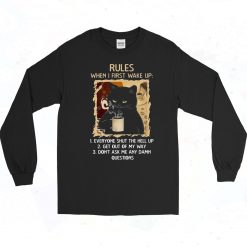 Coffee Black Cat Vintage 90s Long Sleeve Shirt