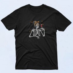 Women Skeleton Skull Drinking Red Wine T Shirt