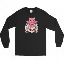 Creepy Demon Cat and Skull Long Sleeve Shirt