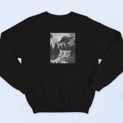 Cat Selfie With UFOs Retro 90s Sweatshirt