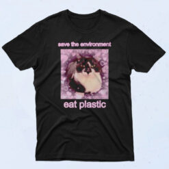 Save The Environment Eat Plastic Cute Cat Lover 90s Oversized T shirt